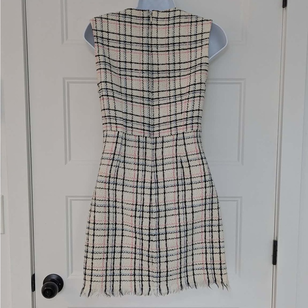 Maje Rianey Tweed Dress Size 34 Cream Plaid Fringe - Anthropologie dress - Picture 7 of 12